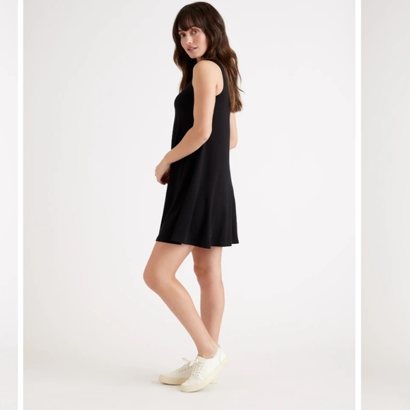 Quince Tencel Jersey Mini Swing Dress Medium Black or Olive Green - Picture 3 of 10